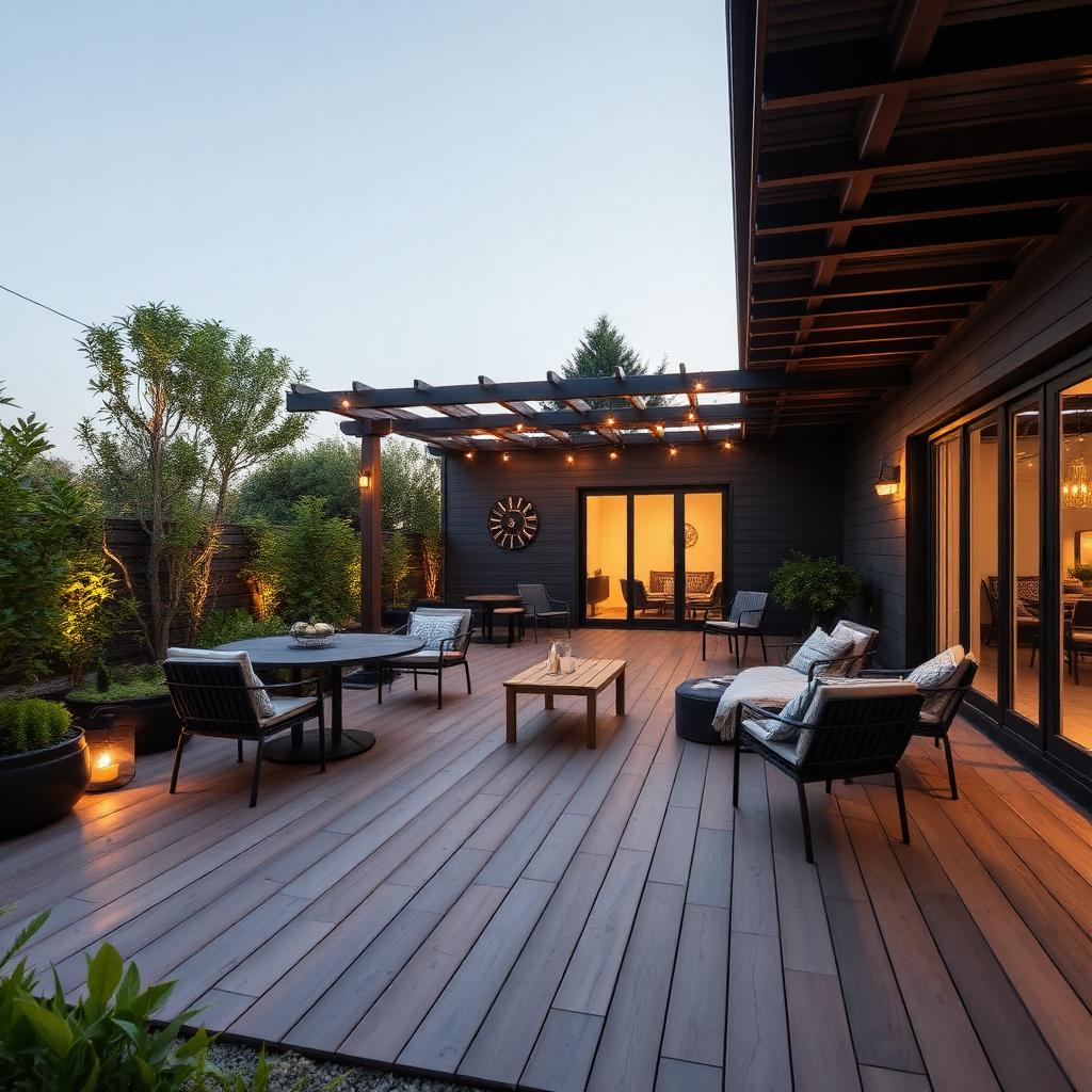 Uteområder & terrasse: Lun terrasse — Pergola, varm belysning og myke møbler – din egen utestue.